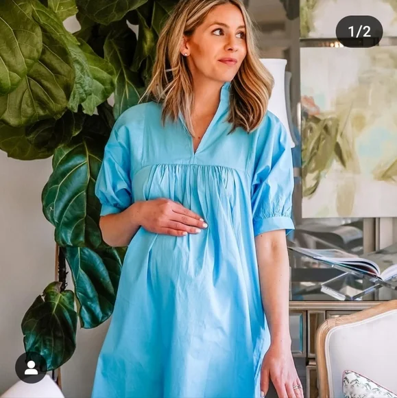 NEVER A WALLFLOWER cotton high neck dress in turquoise blue Medium - Picture 2 of 8